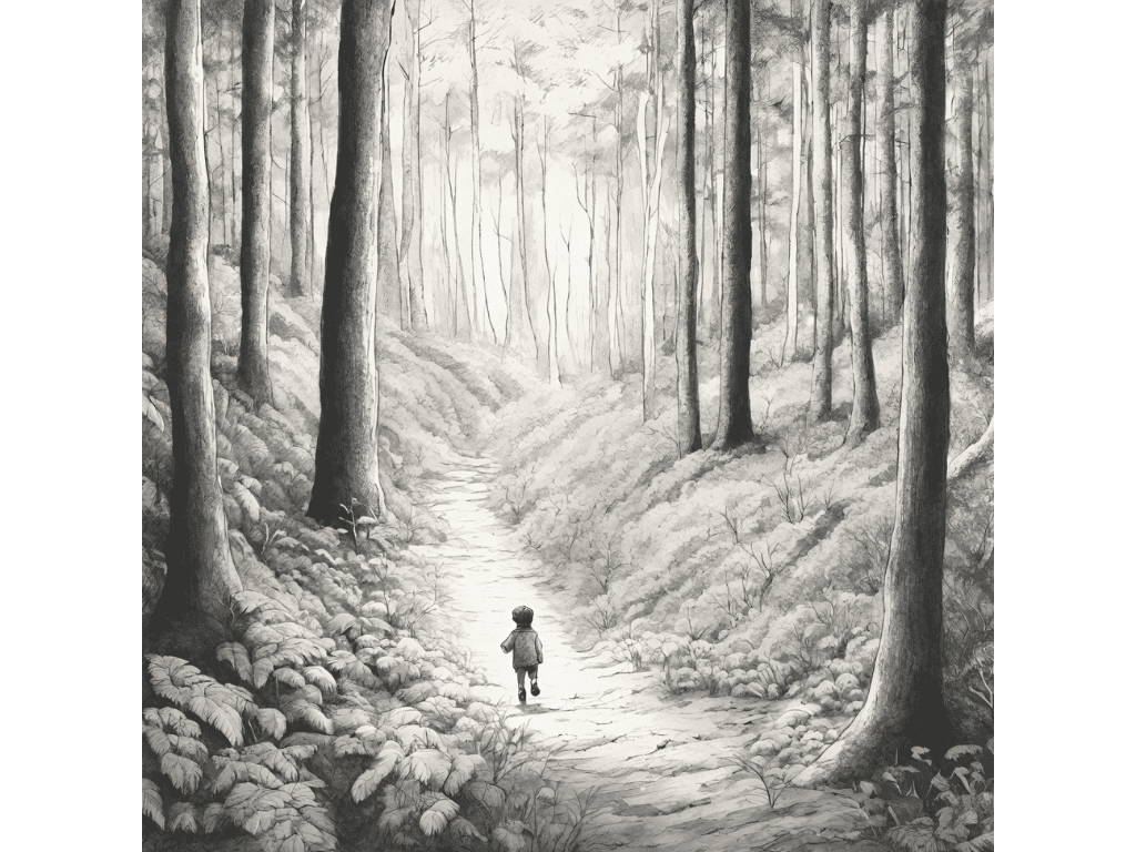 Prompt Canva AI: un enfant qui se balade en forêt